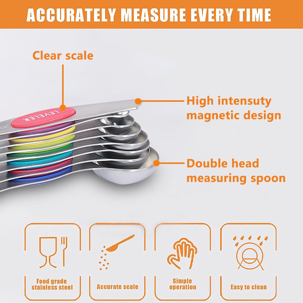 Juego de cucharas medidoras magnéticas de acero inoxidable