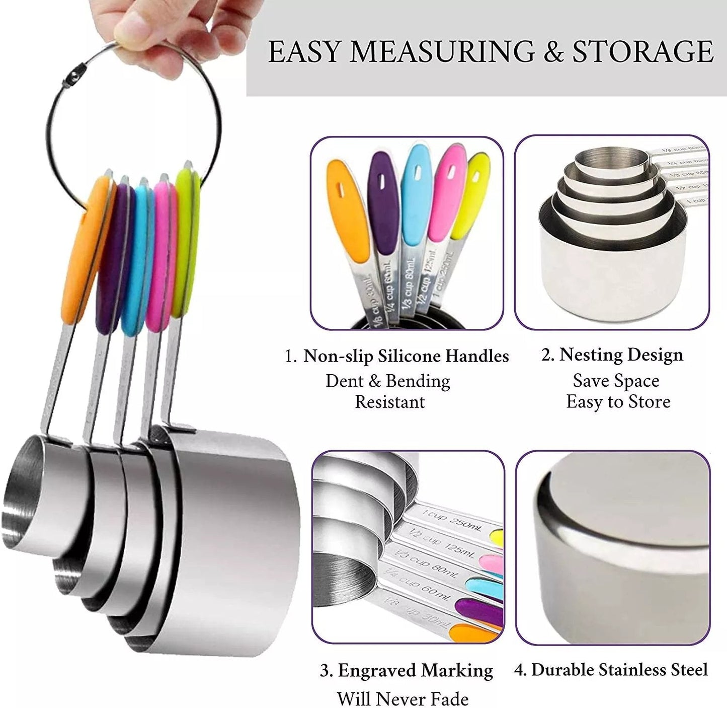 Juego de cucharas medidoras magnéticas de acero inoxidable